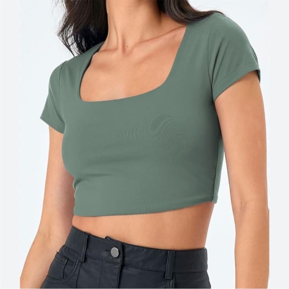 Klassy Network Sage Green Square Neck Crop Top